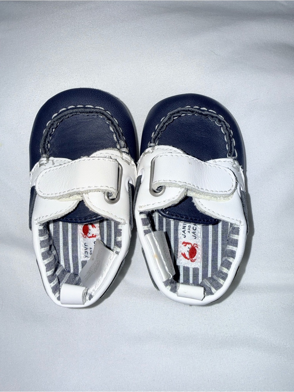 Janie and Jack Navy and White Striped-Lined Baby Moccasins